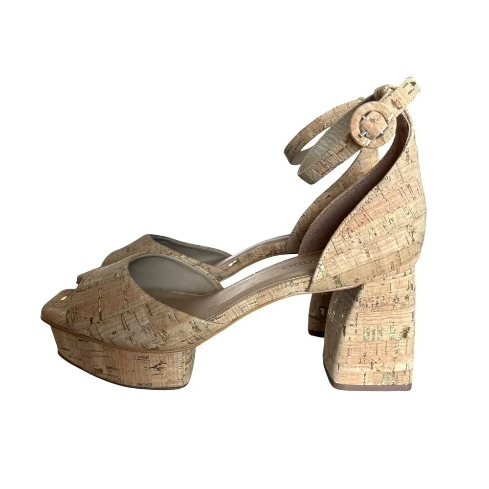 Bernardo Raleigh Heels Size 7.5‎ Cork Gold Flecks Strappy Platforms Shoes $166.